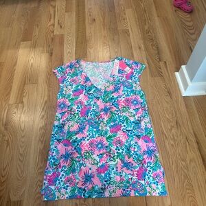 Lilly Pulitzer Tropical Print Dress in Pink and Blue